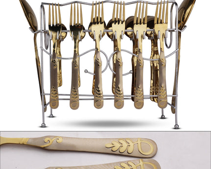 Dolphin Stainless Steel 29 Pcs PVD Coating Cutlery Set With Stand - SV With Chrome Stand