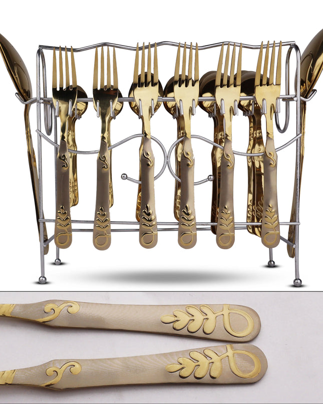 Dolphin Stainless Steel 29 Pcs PVD Coating Cutlery Set With Stand - SV With Chrome Stand