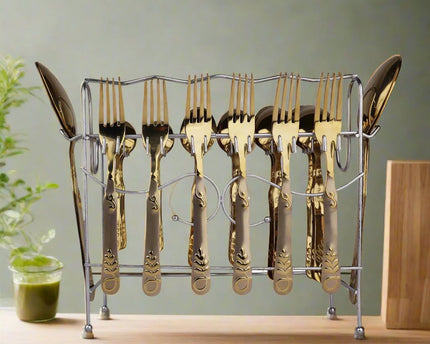 Dolphin Stainless Steel 29 Pcs PVD Coating Cutlery Set With Stand - SV With Chrome Stand