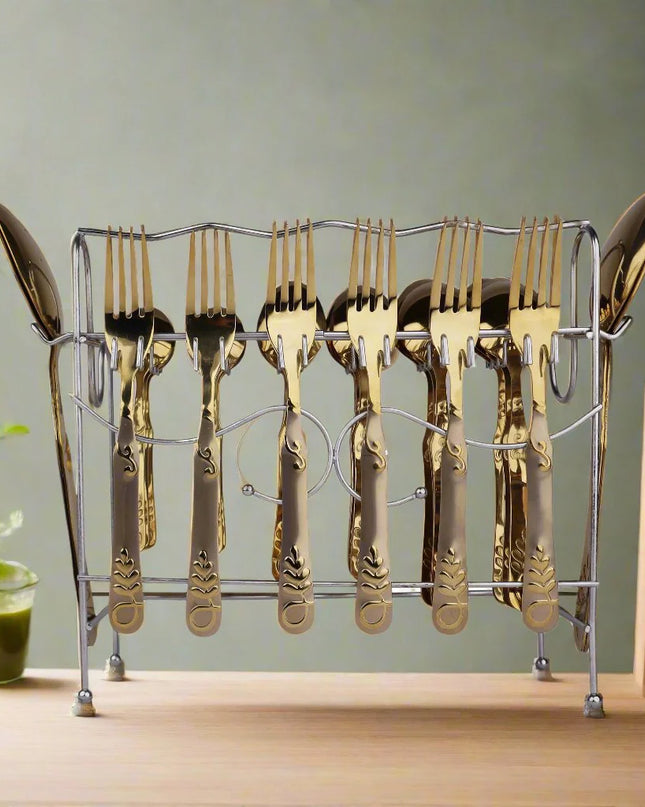Dolphin Stainless Steel 29 Pcs PVD Coating Cutlery Set With Stand - SV With Chrome Stand