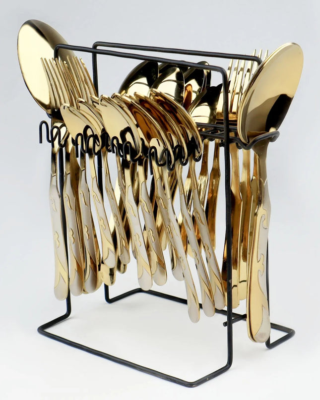 Dolphin Stainless Steel PVD Coated 28 Pcs Cutlery Set - DF With Stand