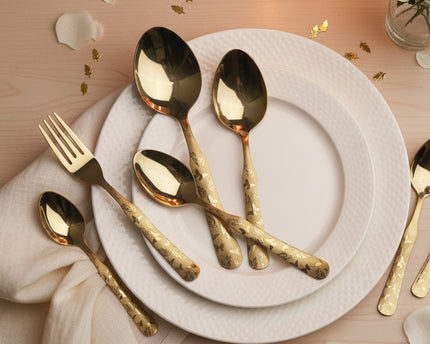 Dolphin Stainless Steel 28 Pcs PVD Coating Gold Plated Cutlery Gift Box Set - Butterfly Design