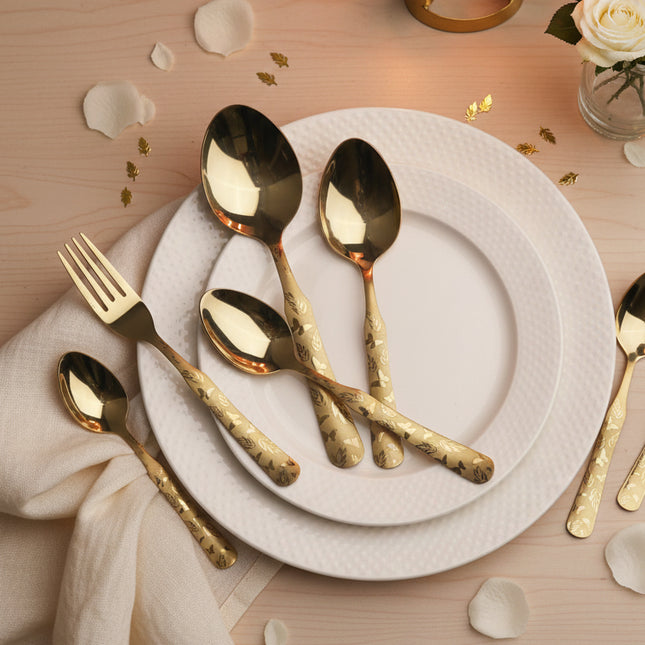Dolphin Stainless Steel 28 Pcs PVD Coating Gold Plated Cutlery Gift Box Set - Butterfly Design