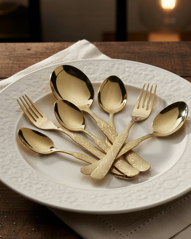 Dolphin Stainless Steel 28 Pcs PVD Coating Gold Plated Cutlery Gift Box Set - Flower Design