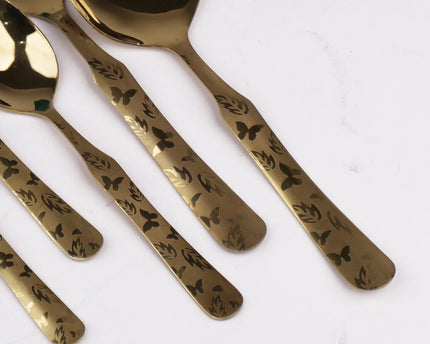 Dolphin Stainless Steel 28 Pcs PVD Coating Gold Plated Cutlery Gift Box Set - Butterfly Design