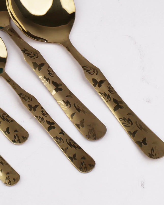 Dolphin Stainless Steel 28 Pcs PVD Coating Gold Plated Cutlery Gift Box Set - Butterfly Design