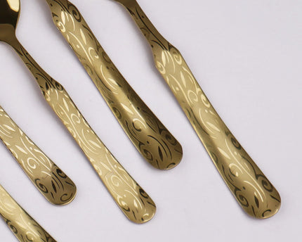 Dolphin Stainless Steel 28 Pcs PVD Coating Gold Plated Cutlery Gift Box Set - Flower Design