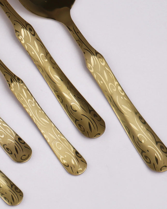 Dolphin Stainless Steel 28 Pcs PVD Coating Gold Plated Cutlery Gift Box Set - Flower Design