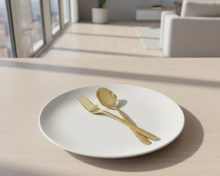 Dolphin Stainless Steel 28 Pcs PVD Coating Gold Plated Cutlery Set - Elegant Hammar