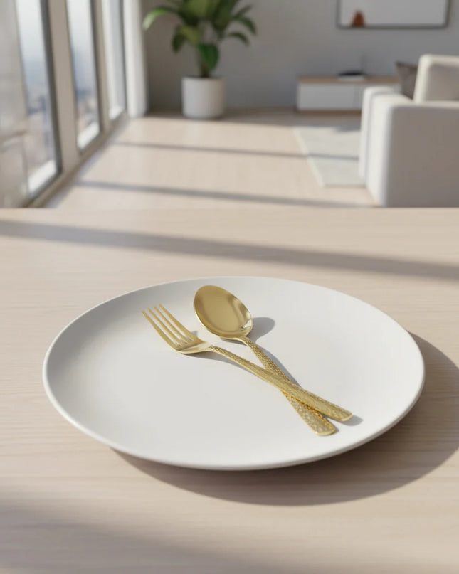 Dolphin Stainless Steel 28 Pcs PVD Coating Gold Plated Cutlery Set - Elegant Hammar