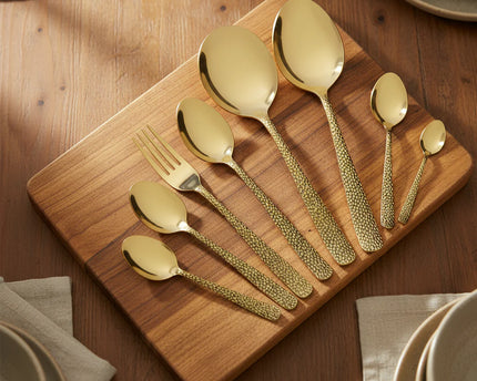 Dolphin Stainless Steel 28 Pcs PVD Coating Gold Plated Cutlery Set - Elegant Hammar