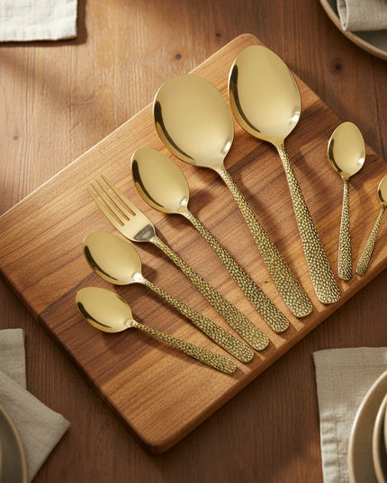 Dolphin Stainless Steel 28 Pcs PVD Coating Gold Plated Cutlery Set - Elegant Hammar