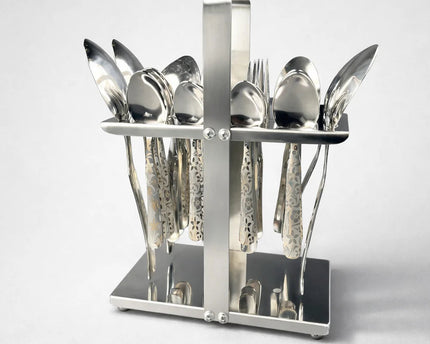 Dolphin 28 Pcs Stainless Steel Cutlery Set – Premium Silver Tiffon Stand