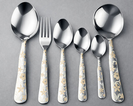 Dolphin 28 Pcs Stainless Steel Cutlery Set – Premium Silver Tiffon Stand