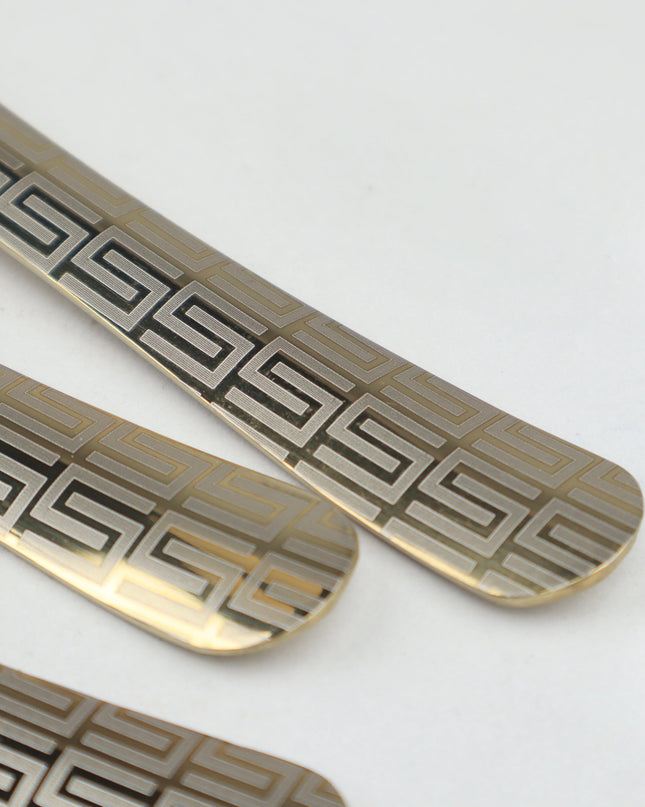 Dolphin Stainless Steel PVD Gold Plated Cutlery Set 28 Pcs With Tiffin Stand - Versace Design