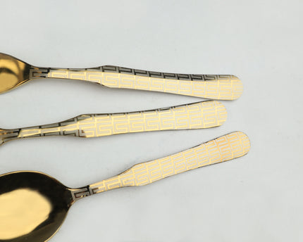Dolphin Stainless Steel PVD Gold Plated Cutlery Set 28 Pcs With Tiffin Stand - Versace Design