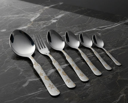 Dolphin 28 Pcs Stainless Steel Cutlery Set – Premium Silver Tiffon Stand