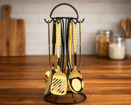 Dolphin 7 Pcs Stainless Steel PVD Gold Plating Serving Spoon With Stand