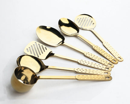 Dolphin 7 Pcs Stainless Steel PVD Gold Plating Serving Spoon With Stand