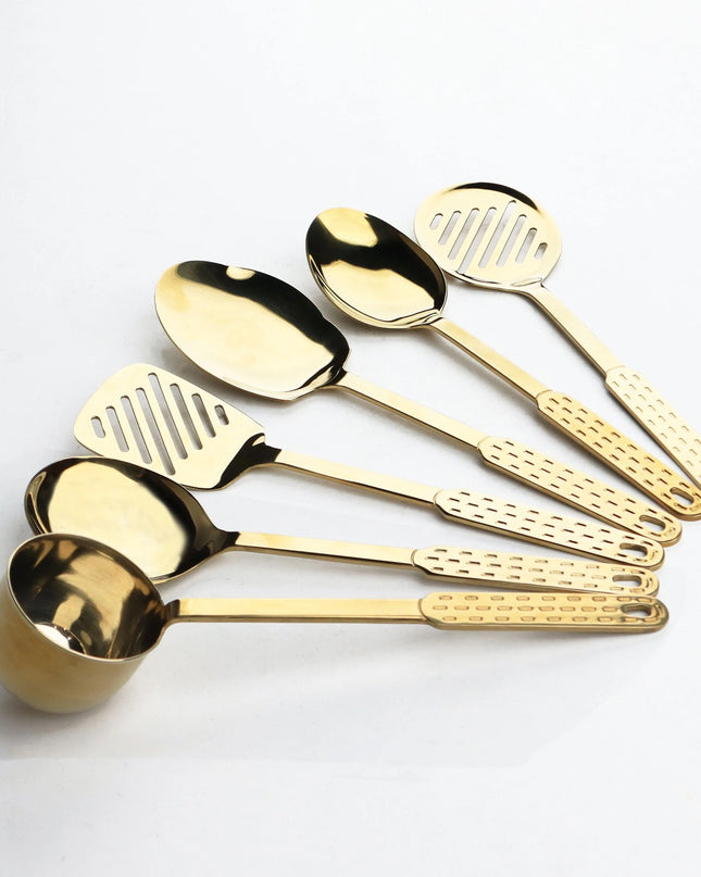 Dolphin 7 Pcs Stainless Steel PVD Gold Plating Serving Spoon With Stand