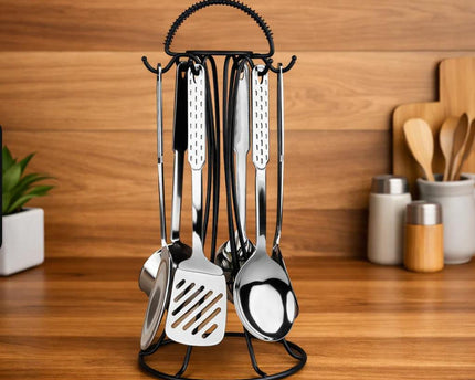 Dolphin 7 Pcs Stainless Steel Serving Spoon With Stand