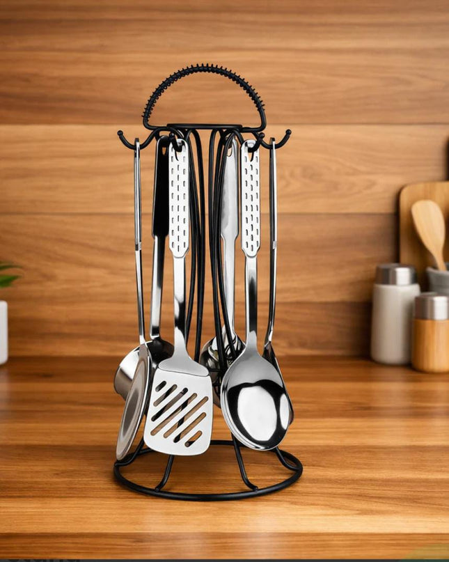 Dolphin 7 Pcs Stainless Steel Serving Spoon With Stand
