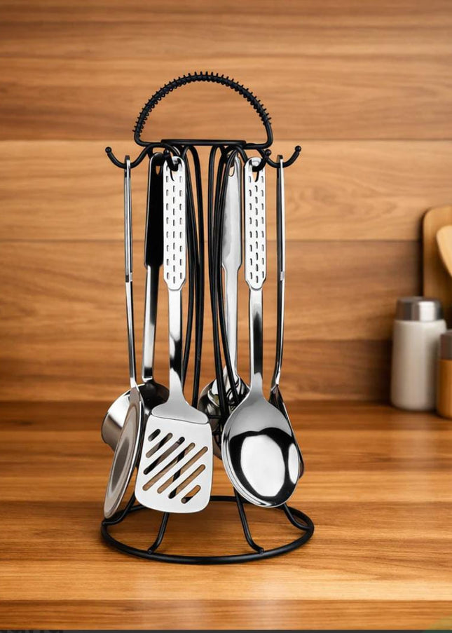 Dolphin 7 Pcs Stainless Steel Serving Spoon With Stand - dolphin cutlery